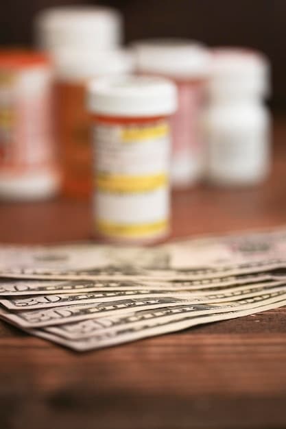 A close-up shot of prescription medication bottles with a gavel in the background, representing the new bill's focus on lowering drug costs.