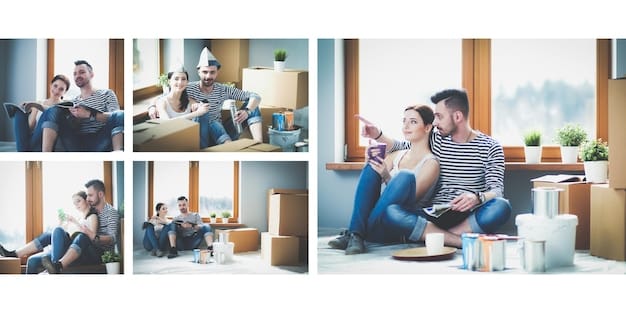 A split-screen showing a family happily moving into a new house on one side and a worried individual reviewing financial documents on the other. The contrast highlights the potential outcomes of navigating the housing market.
