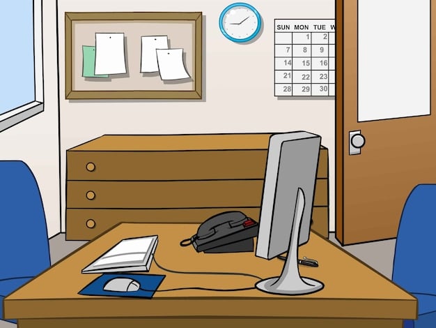A single desk in an empty office, symbolizing the impact of a federal government shutdown on employees.
