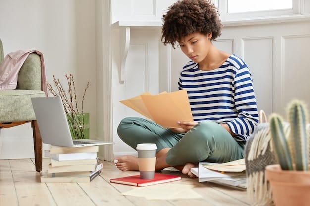 A student sitting at a desk, focused on writing an application essay, with books and notes surrounding them. The scene is set in a quiet, well-lit study area, emphasizing concentration and the importance of thoughtful preparation.