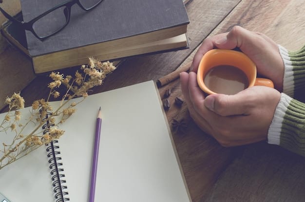 A person journaling with a pen and notebook, surrounded by books and a cup of coffee, illustrating the self-reflection process needed when choosing a college major.