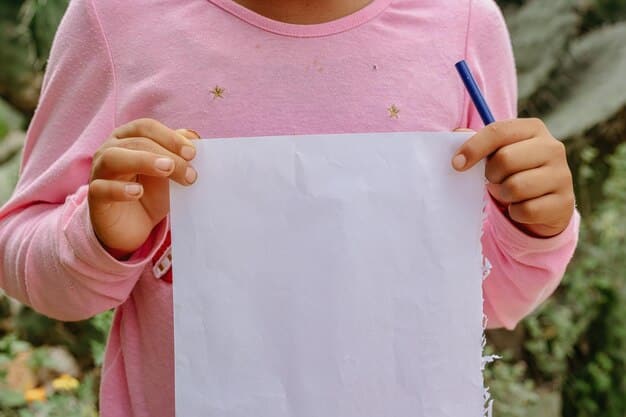 A close-up shot of a child's hands holding a book, with colorful sticky notes marking different pages. The sticky notes have short annotations written on them, showing active engagement with the text.