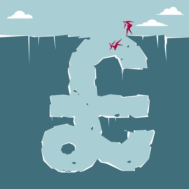 A large avalanche cascading down a snow-covered mountain. Dollar signs are subtly embedded in the snow, growing larger as the avalanche descends, symbolizing the overwhelming force of high-interest debt.