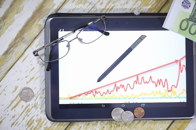 A visual representation of a small business owner looking concerned over a financial report, with a chart showing fluctuating interest rates in the background.
