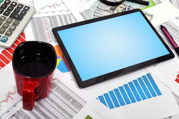 A close-up view of a digital tablet displaying various financial graphs and charts, set against a background of a modern office space with blurred figures in the distance. The screen highlights different tax rates.