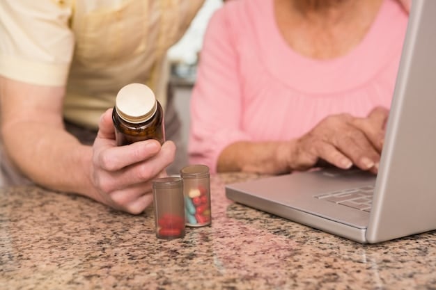 A close-up of prescription medication bottles and pill capsules, symbolizing the importance of affordable access to healthcare for seniors.