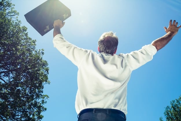 A person happily throwing their graduation cap in the air. The background shows a blurred image of a college campus. The sun is shining brightly, symbolizing a bright future after loan forgiveness.