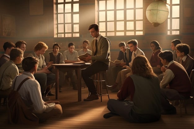 Students sitting in a lecture hall, attentively listening to a professor. The image emphasizes the traditional classroom setting and face-to-face interaction.