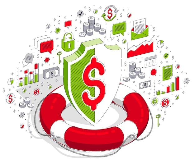 A graphical representation of a tax shield, deflecting taxes away from investment gains. The image uses bright colors and icons to illustrate tax-efficient strategies.