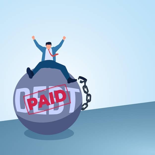 A visual showing a person happily crossing off a debt from a list, representing the psychological win from the debt snowball method. The list includes various small debts being marked as 