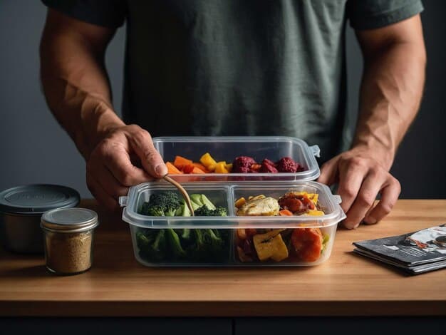 A person packing a lunchbox with healthy food, symbolizing reduced spending on eating out.