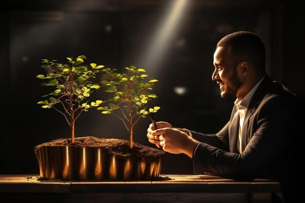 A conceptual image depicting a person planting a small tree (representing investment) and nurturing it, symbolizing the growth of investments over time.