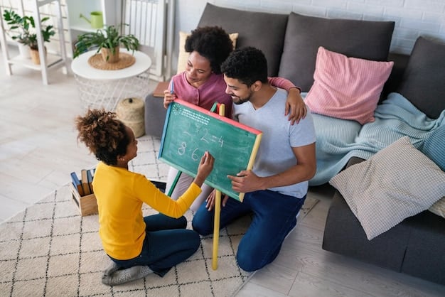 A parent and child looking at a college campus map, discussing future education plans and options, with expressions of excitement and planning.