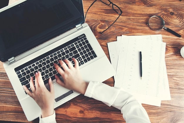 A close-up photo of a person's hands typing on a laptop, surrounded by documents and notes, representing diligent research. The person has a determined expression on their face.